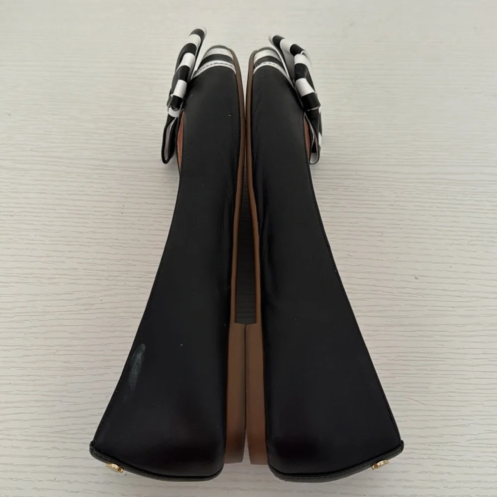 Kate Spade Wallace Black & White Striped Bow Round Toe Flats Size 8 - Picture 8 of 10